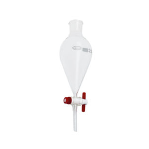 SEPARATORY FUNNEL, PEAR-SHAPED, WITH PTFE STOPCOCK, GLASSCO